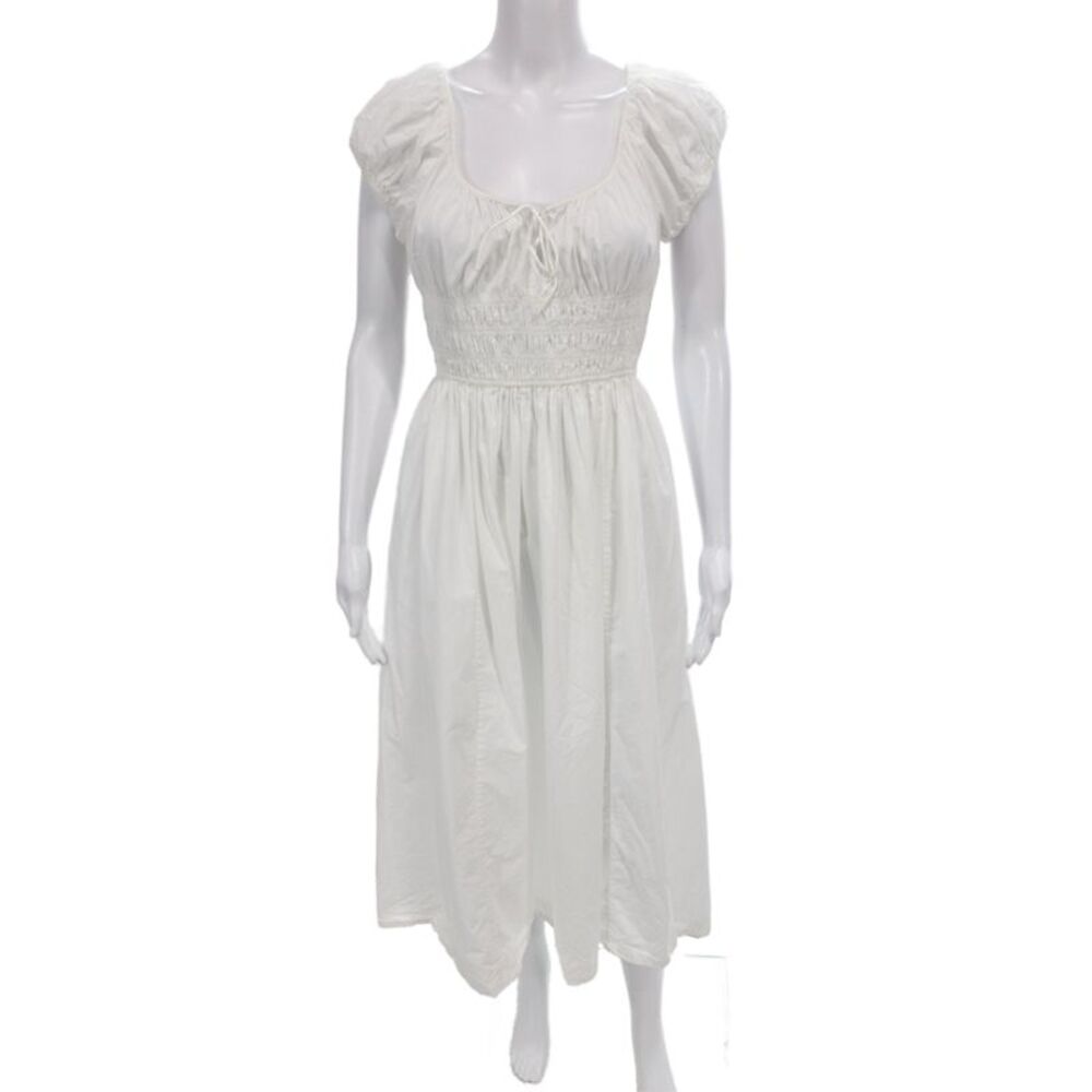 Doen Womens Sundress White Organic Cotton Square Neck Short Sleeve Size S